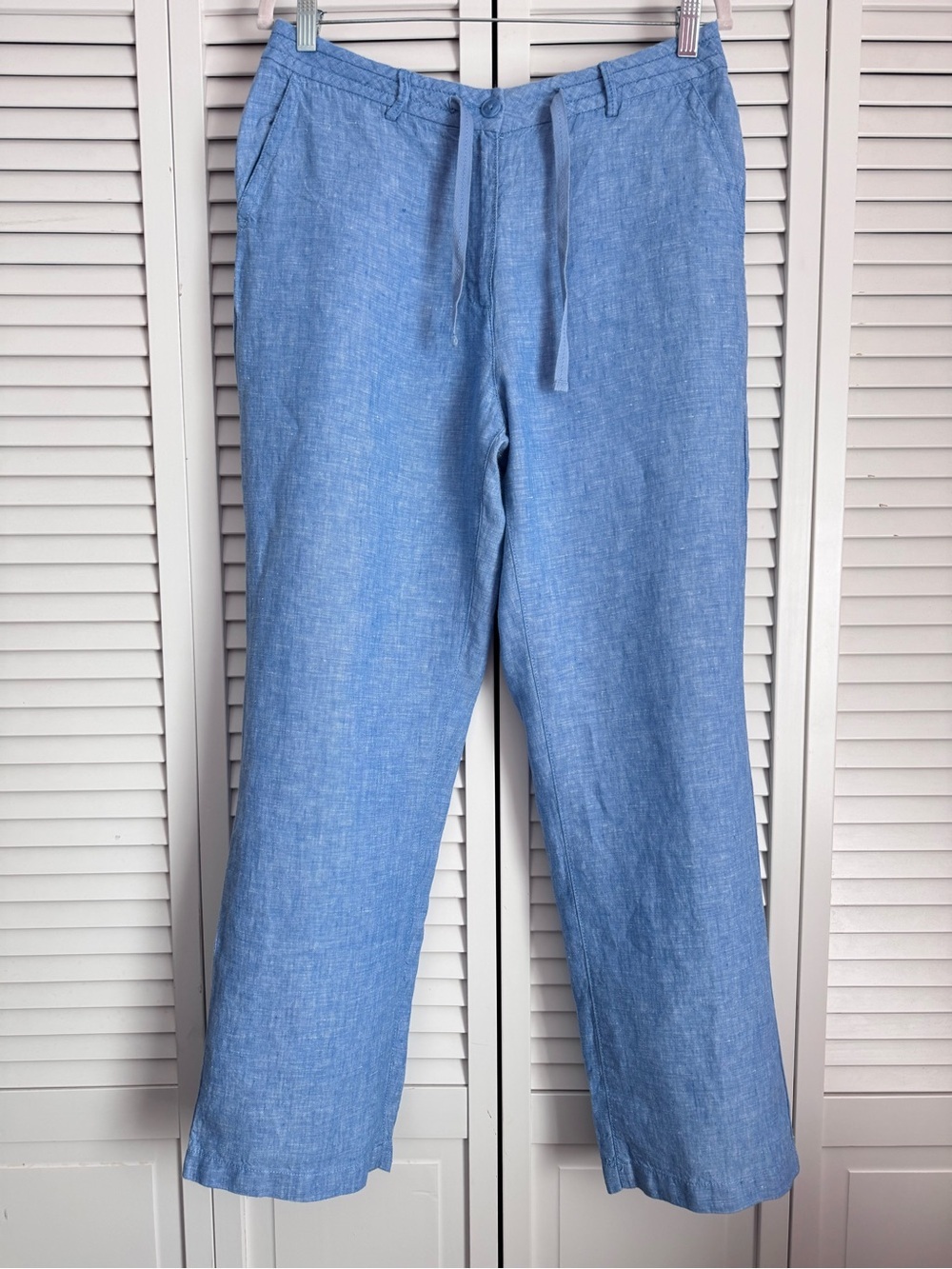L.L. Bean Linen Classic Fit Straight Leg Ankle Pants Blue Coastal Size 10